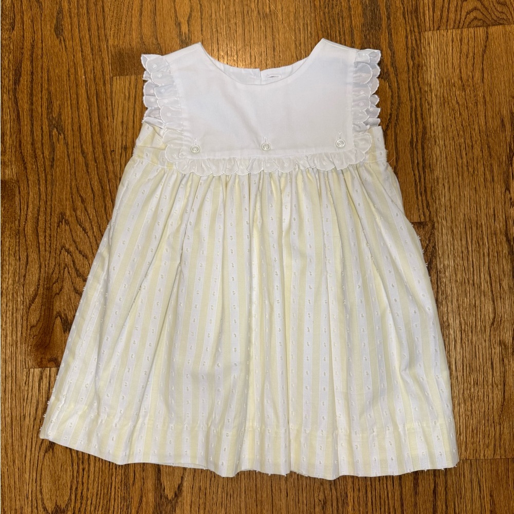 Anvy Kids Emma Dress yellow and white Swiss dot striped, size 2T